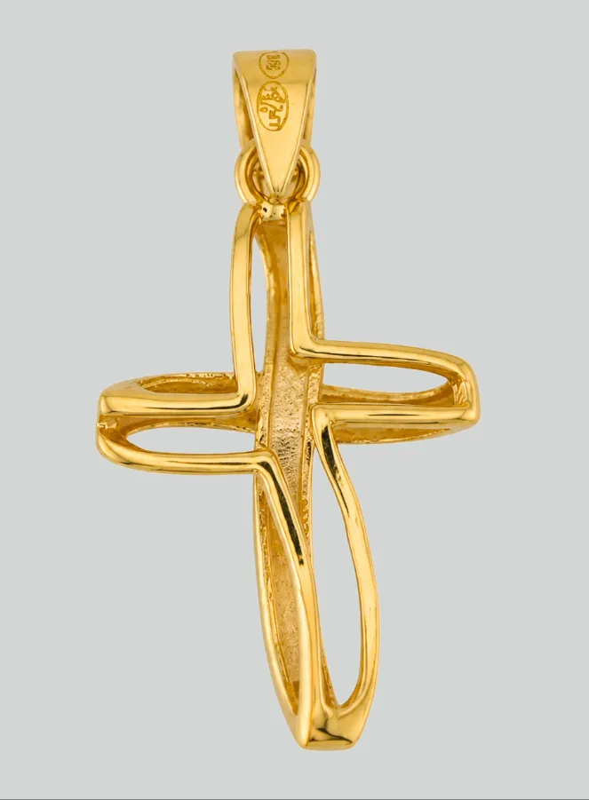Openwork Yellow Solid Gold Braided Cross Pendant (pic 3)