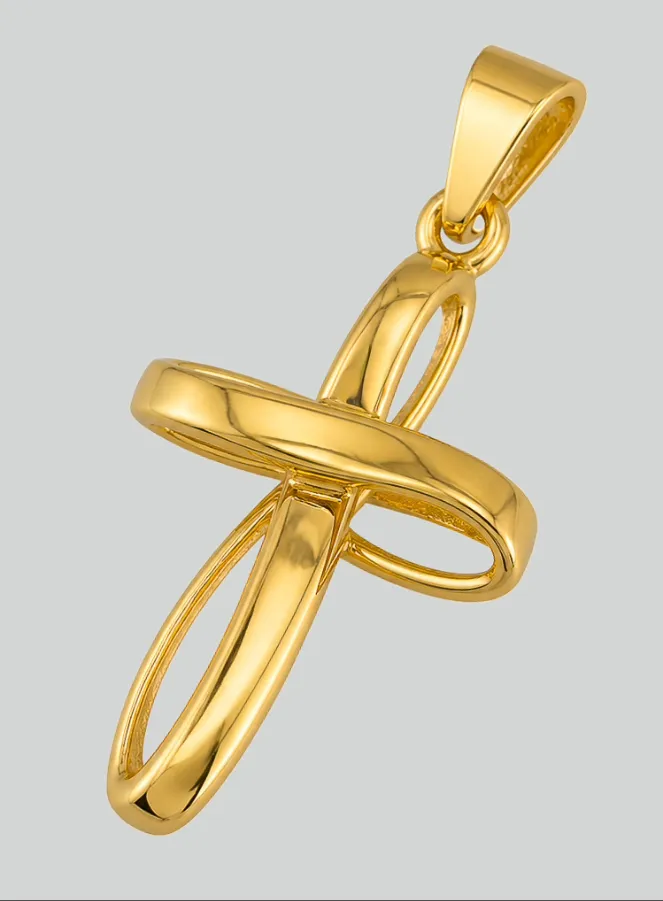 Openwork Yellow Solid Gold Braided Cross Pendant (pic 4)