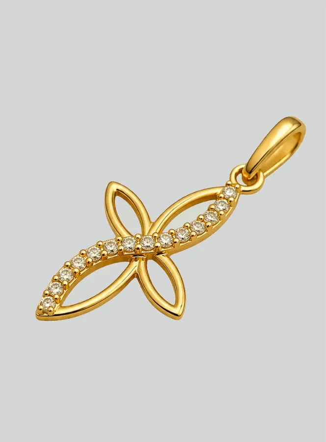 Openwork Yellow Solid Gold Cross with Zircons (pic 2)