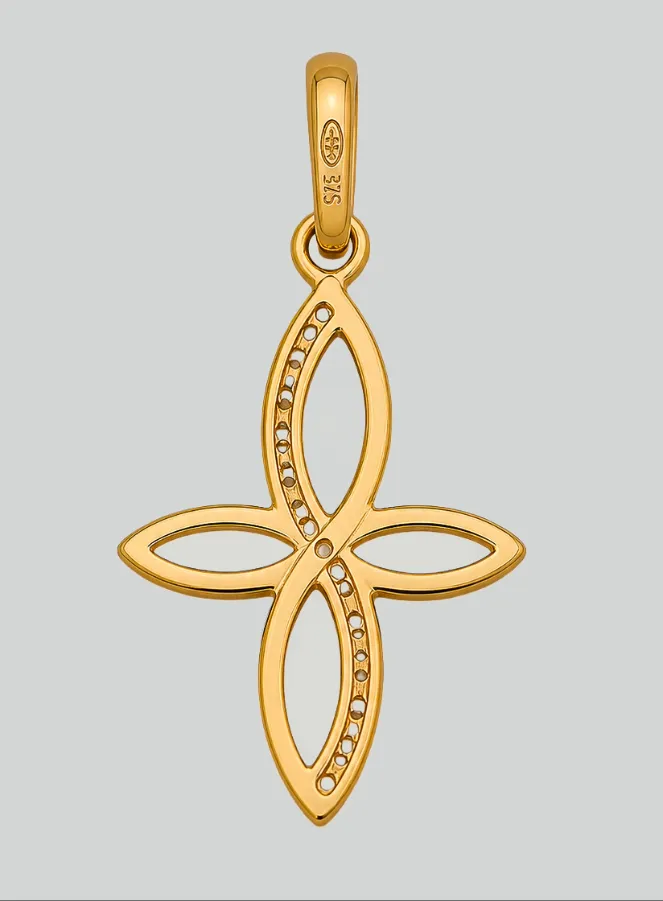 Openwork Yellow Solid Gold Cross with Zircons (pic 3)