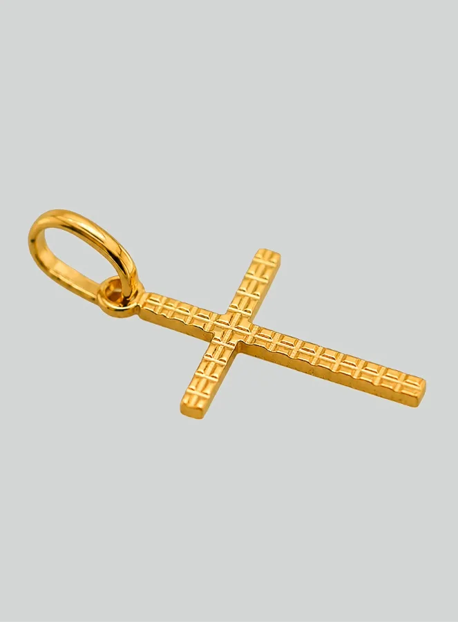 Solid Yellow Gold Cross Pendant with Pattern (pic 2)