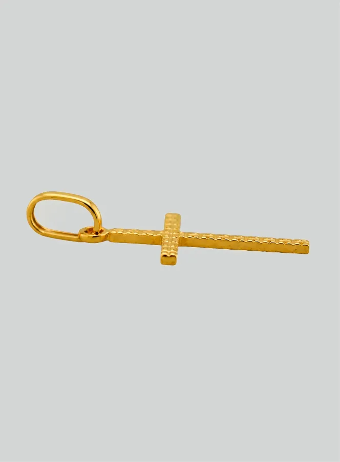 Solid Yellow Gold Cross Pendant with Pattern (pic 4)