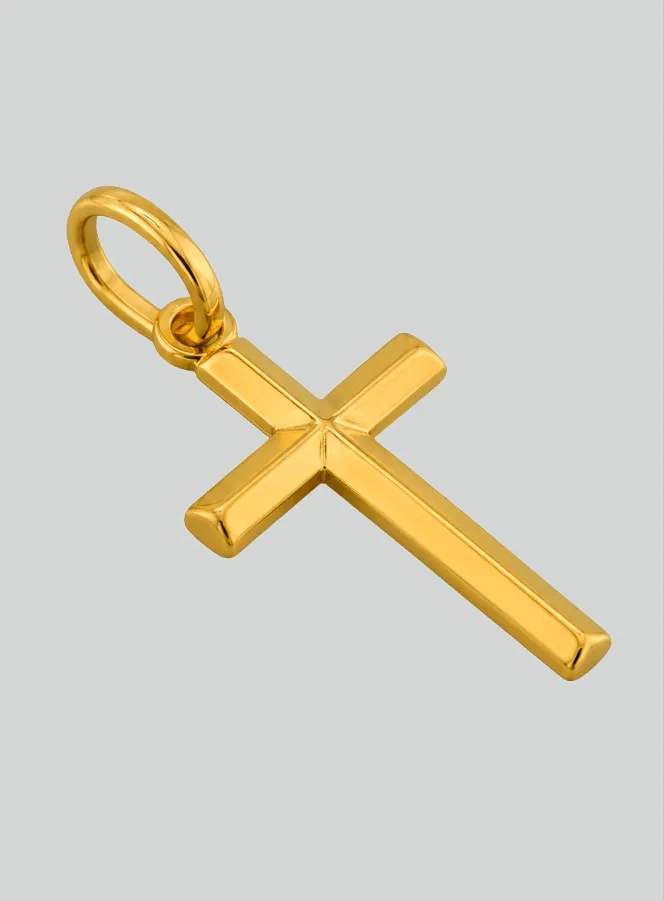 Yellow Solid Gold Relief Wire Cross Pendant (pic 2)