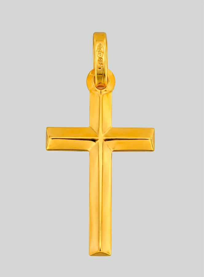 Yellow Solid Gold Relief Wire Cross Pendant (pic 3)