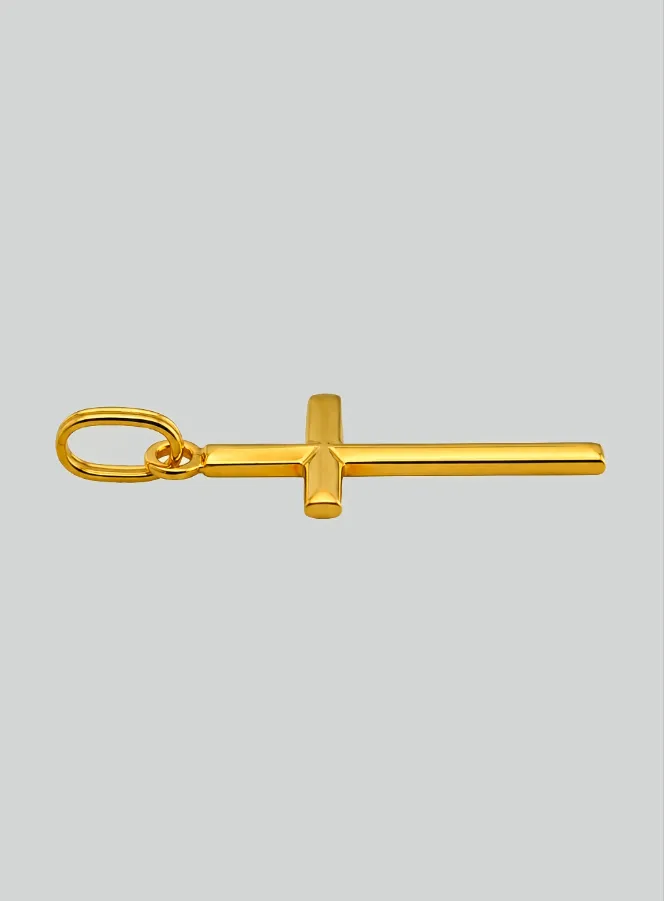Yellow Solid Gold Relief Wire Cross Pendant (pic 4)