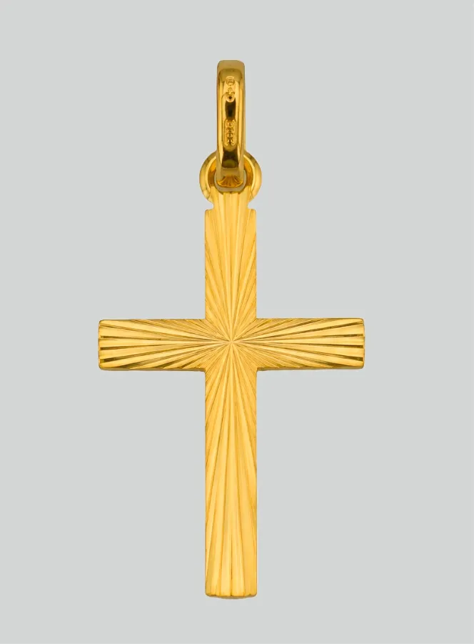 Yellow Solid Gold Zircons and Striated Cross Pendant (pic 3)