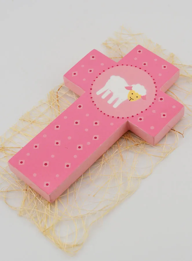 Little Sheep Pink Wood Cross - 12 cm (pic 4)
