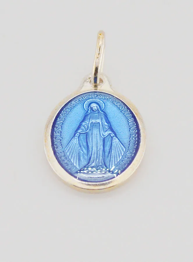 Miraculous Medal in Silver Metal - Blue Enamel - 15 mm (pic 2)