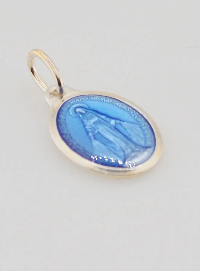 Miraculous Medal in Silver Metal - Blue Enamel - 15 mm (pic 3)