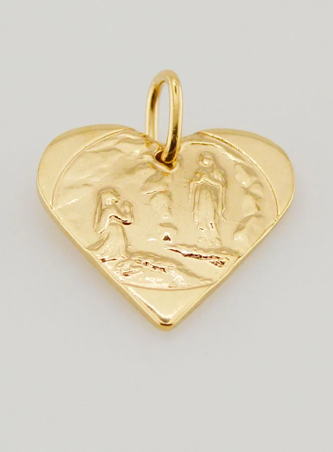 Our Lady of Lourdes Golden Heart Shape Medal in 24 Carats Gold (pic 2)