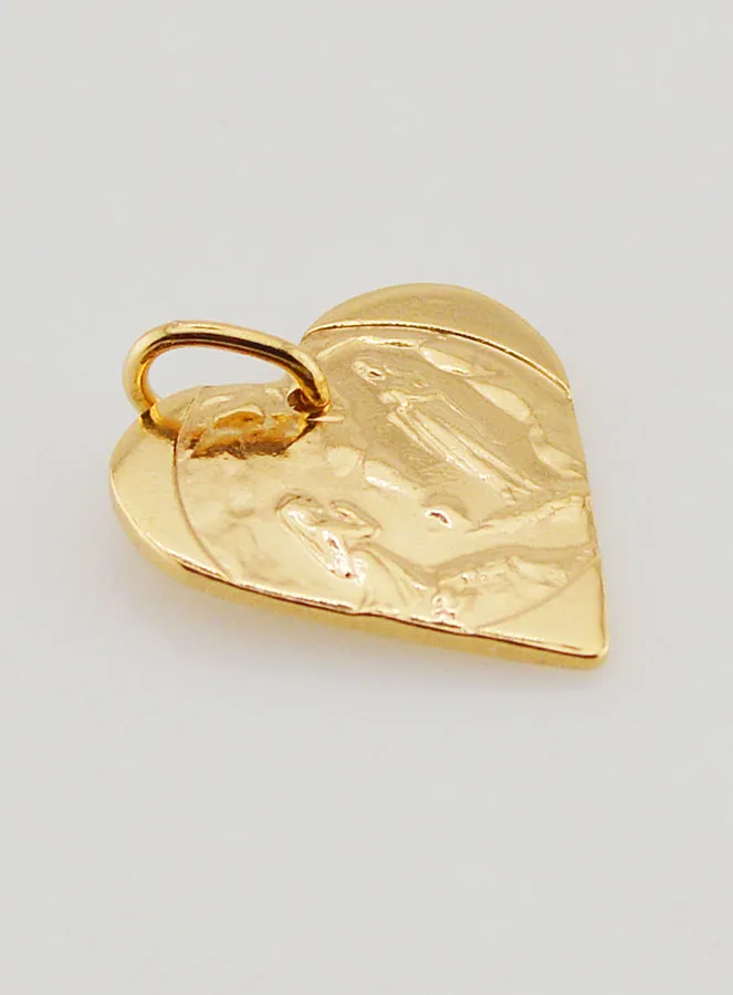 Our Lady of Lourdes Golden Heart Shape Medal in 24 Carats Gold (pic 3)