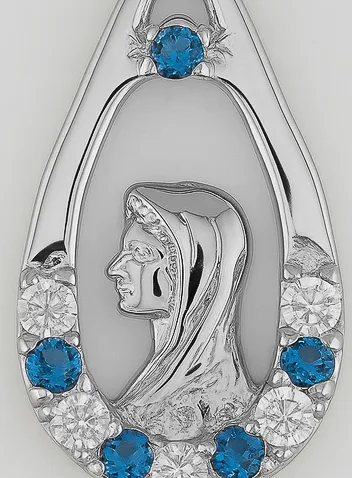Virgin Mary Drop Pendant - Rhinestone Diamond & Silver (pic 2)