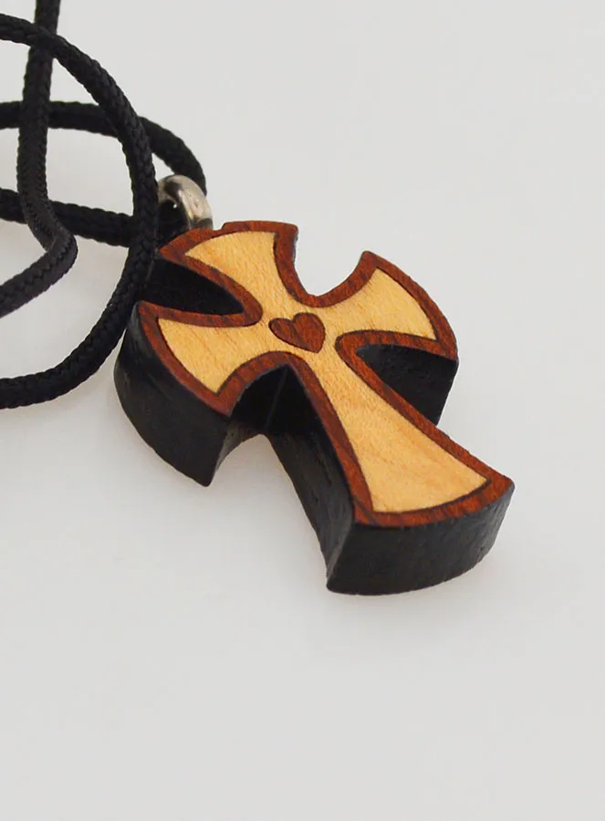 Wood Heart Cross Pendant (pic 4)