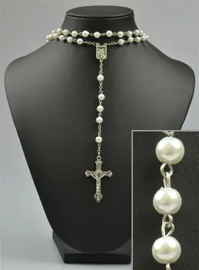 Fashion Necklace Rosary with White Beads (pic 1)