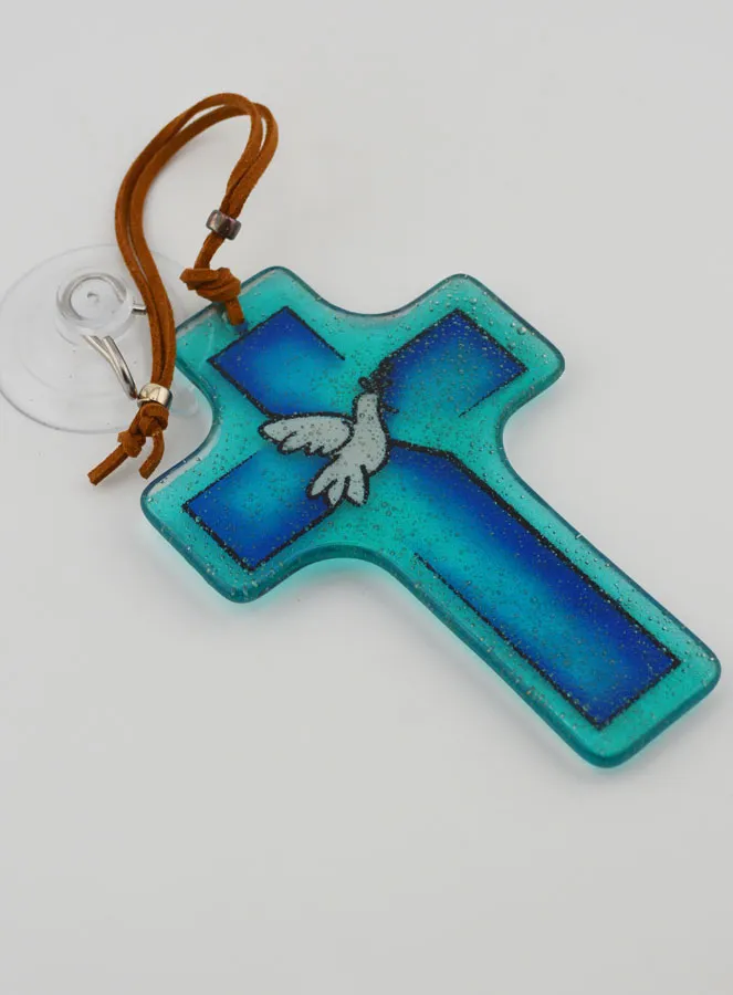 Glass Cross - Dove of Peace with Olive Tree (pic 4)