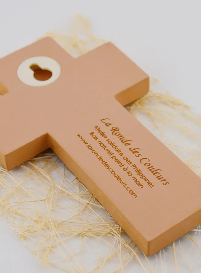 Baptismal Water Child Wood Cross - Brown - 12 cm (pic 4)