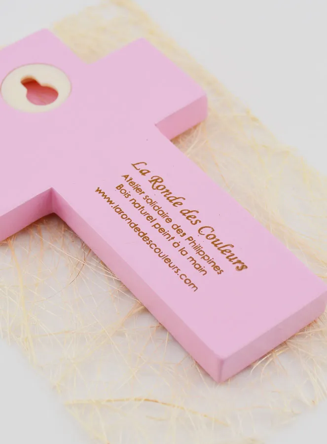 Baptismal Water Child Wood Cross - Pink - 12 cm (pic 4)
