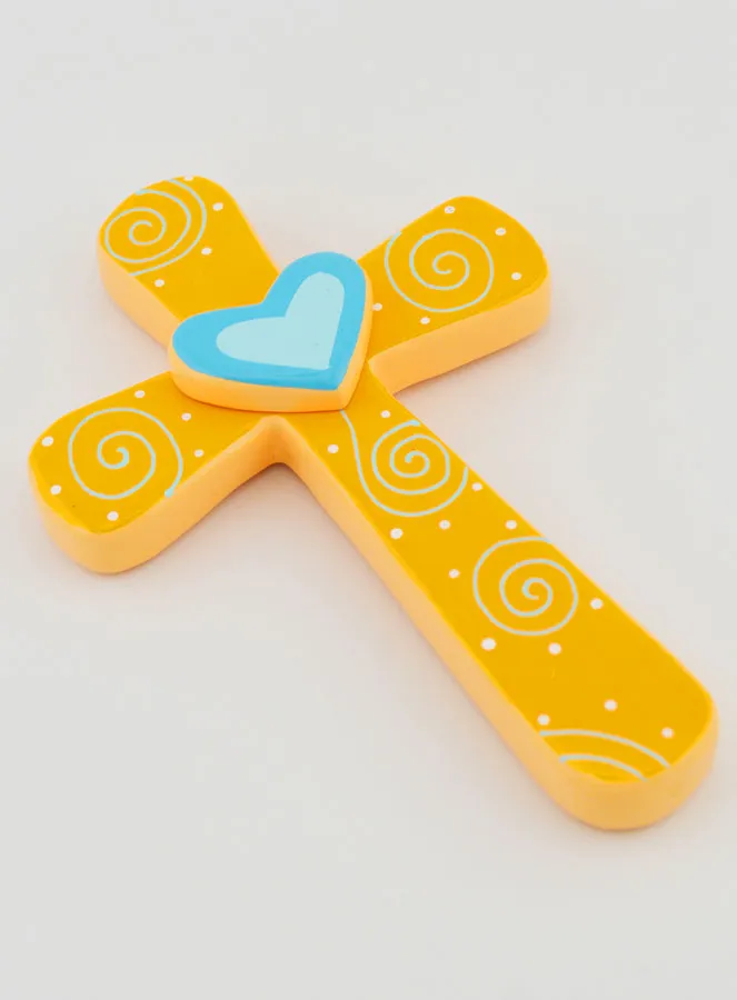 Orange & Blue Heart Wood Cross (pic 3)