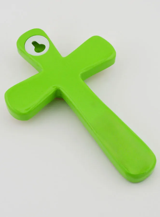 Wood Cross - Green - Pink Heart (pic 4)