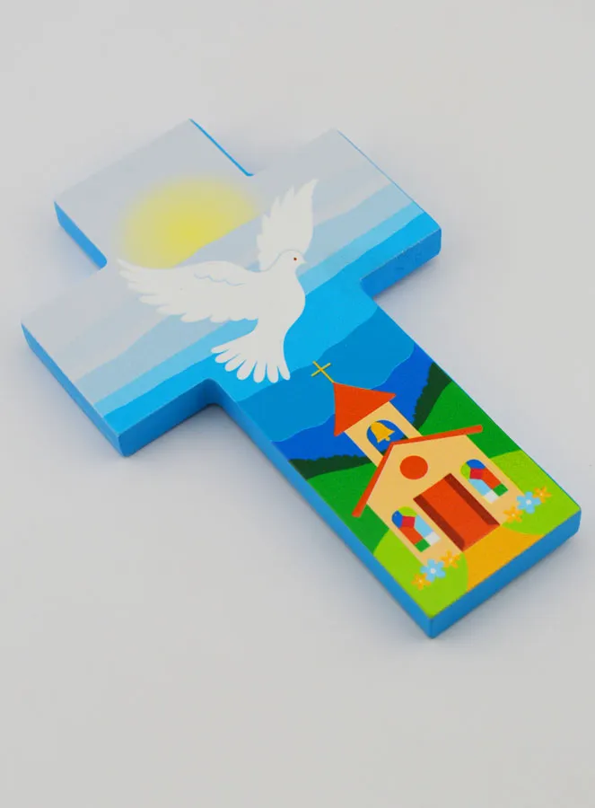 Holy Spirit & Church Wood Cross - Blue (pic 3)