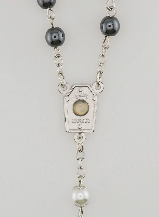 Lourdes Rosary with Black and White Pearls - Lourdes Water Medal (pic 4)