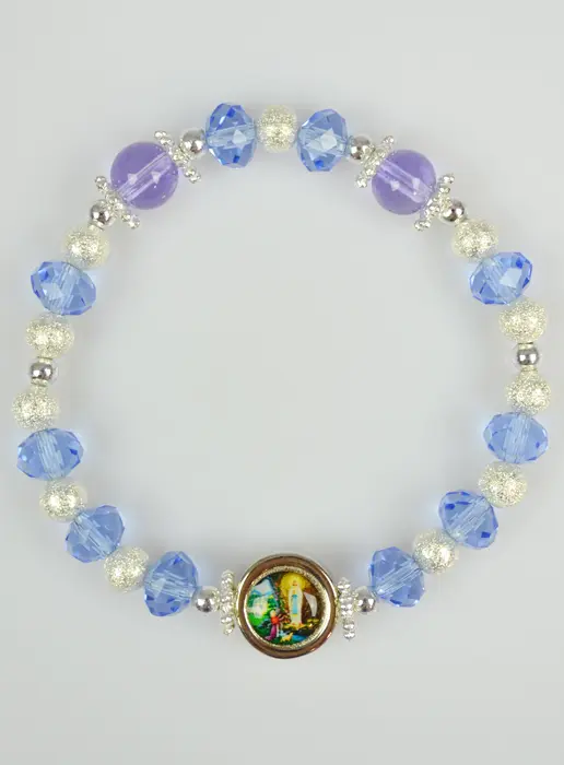 Blue Glass Beads Religious Bracelet - Medal of Lourdes (pic 2)
