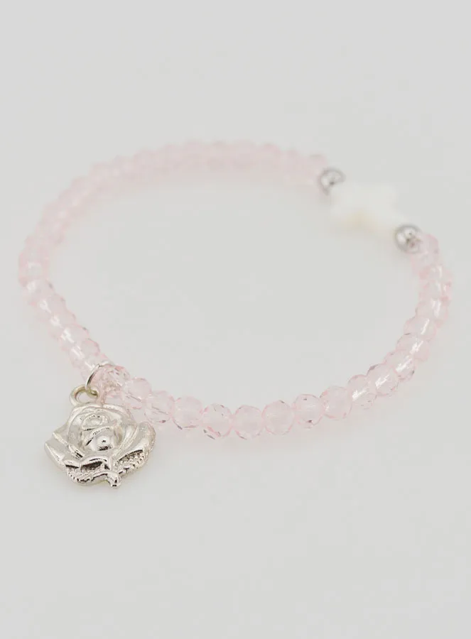Pink Crystal Religious Bracelet with Mother of Pearl Cross (pic 4)