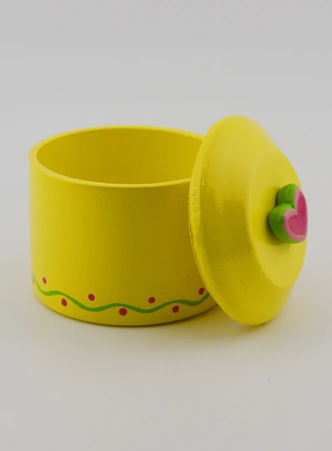 Wooden Rosary Box - Yellow with Pink Heart (pic 4)