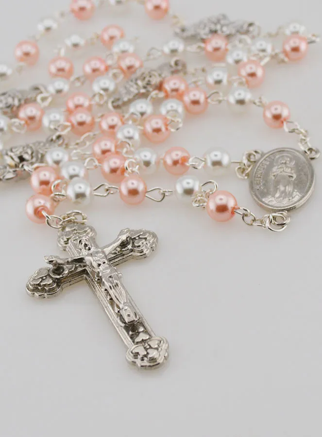 Beaded Rosary with Pink and White Mother of Pearl (pic 4)