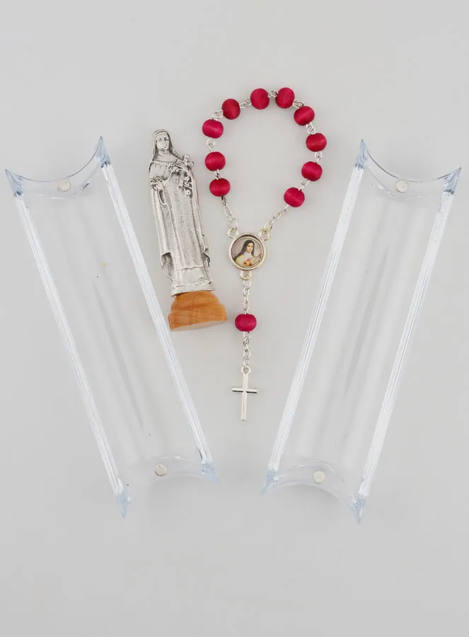 Saint Therese Statue on Base & its Rosewood Rosary Decade Ring (pic 4)