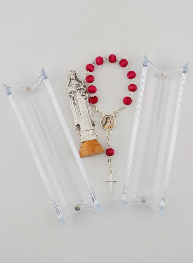 Saint Rita Statue on Base & its Rosewood Rosary Decade Ring (pic 4)