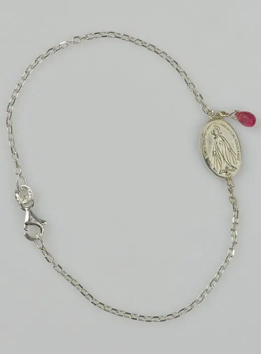 Miraculous Virgin Silver Medal Bracelet - Pink Sapphire (pic 2)