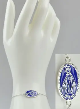 Miraculous Madonna Medal Bracelet 2 cm - Silver & Blue Enamel (pic 1)