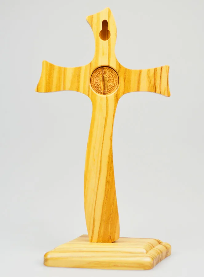 Saint Benedict Olive Wood Cross on Base - 22 cm (pic 4)