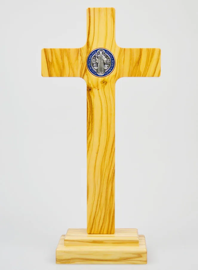 Saint Benedict Light Wood Cross on Base - 22 x 11 cm (pic 4)