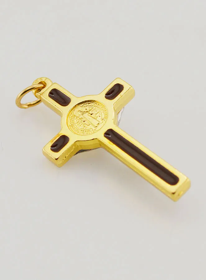 Saint Benedict Brown & Golden Cross Pendant (pic 4)