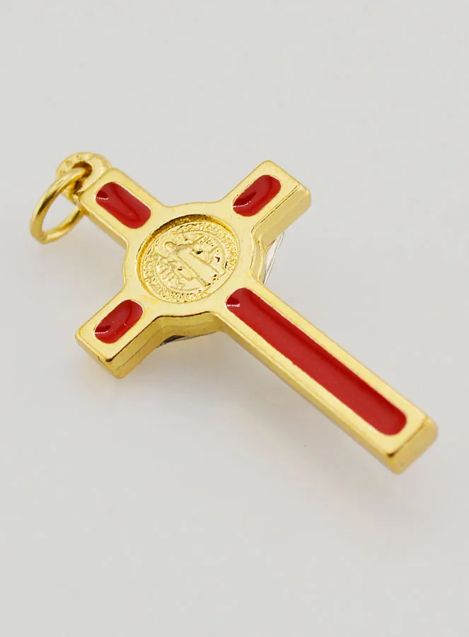 Saint Benedict Golden & Red Cross Pendant (pic 4)