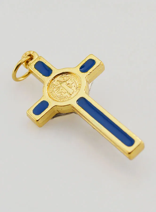 Saint Benedict Blue & Golden Cross Pendant (pic 4)