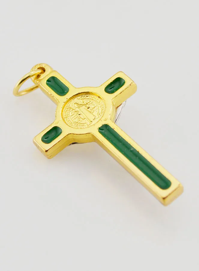 Saint Benedict Green & Golden Cross Pendant (pic 4)
