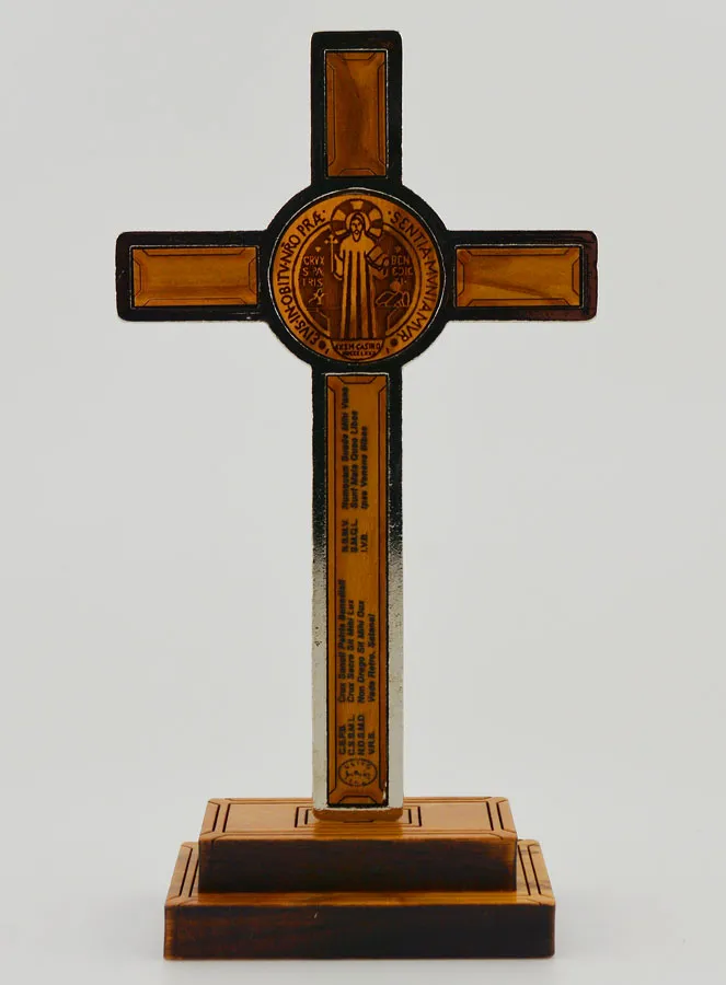 Saint Benedict Wood Cross on Base - 14 cm (pic 4)