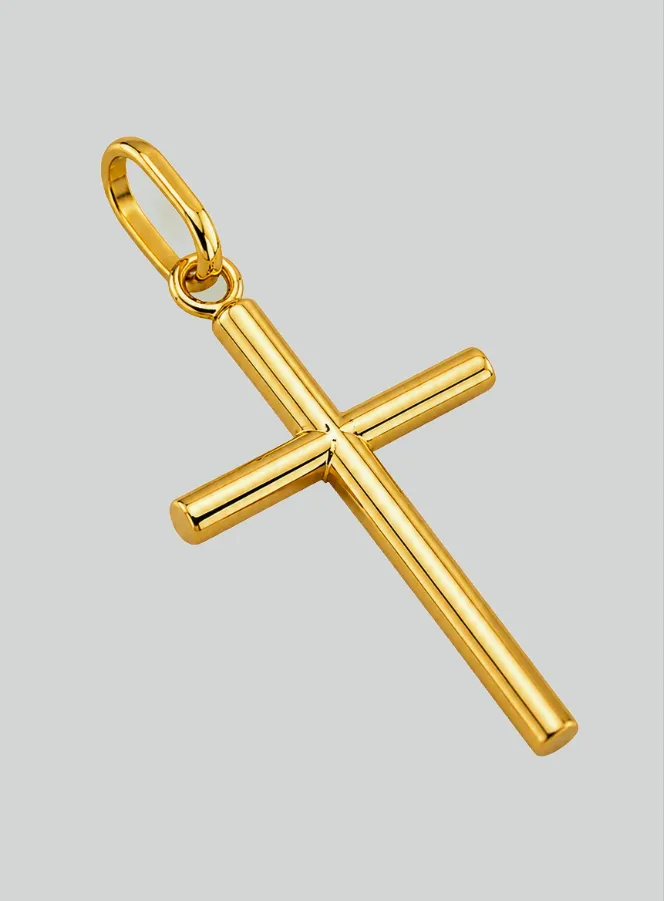 Round Wire Classic Cross Pendant - 22mm - 18Kt Solid Gold (pic 2)
