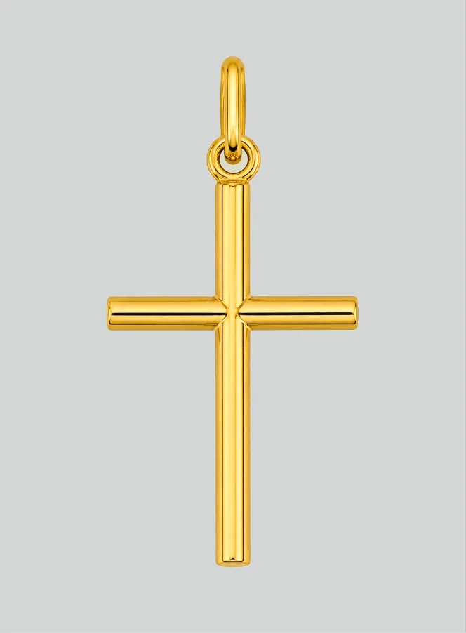 Round Wire Classic Cross Pendant - 22mm - 18Kt Solid Gold (pic 3)