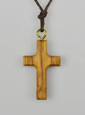 Olive Wood Pendant Cross with Leather Cord (pic 1)