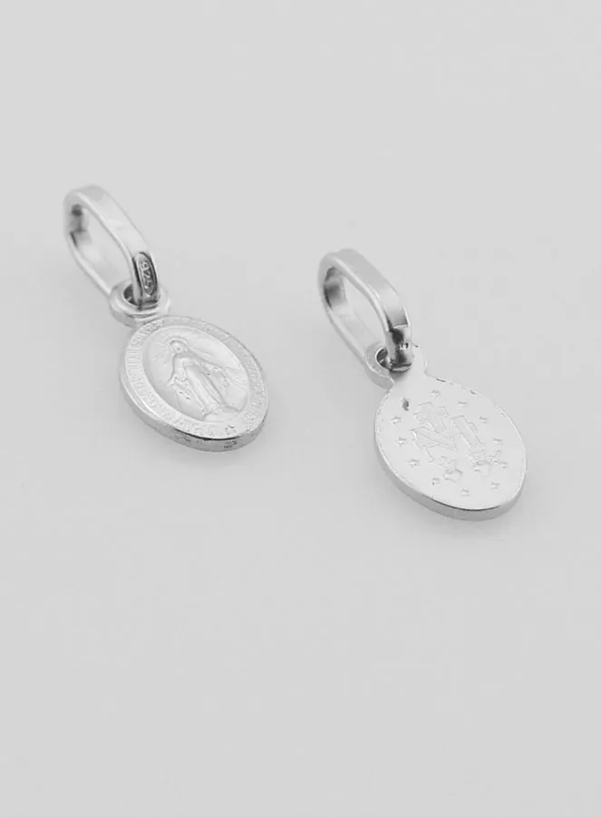 Rhodium Silver Miraculous Medal - 8mm (pic 3)
