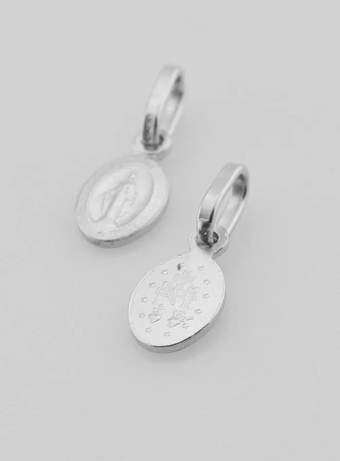 Rhodium Silver Miraculous Medal - 8mm (pic 4)