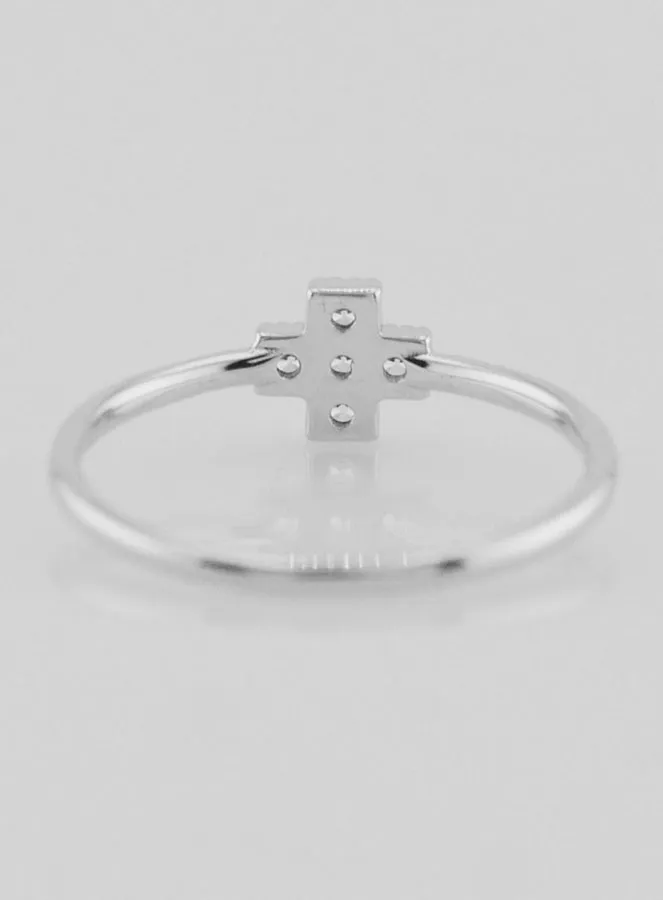 Cross & Rhinestone Diamonds Ring - Solid Silver - Size 52 (pic 4)