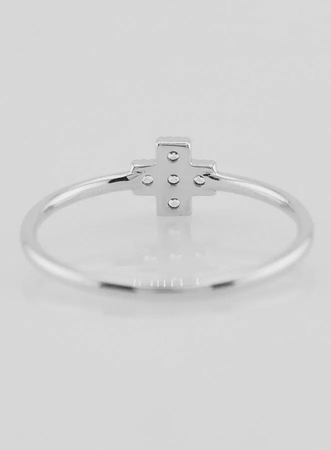 Cross & Rhinestone Diamonds Ring - Solid Silver - Size 56 (pic 4)