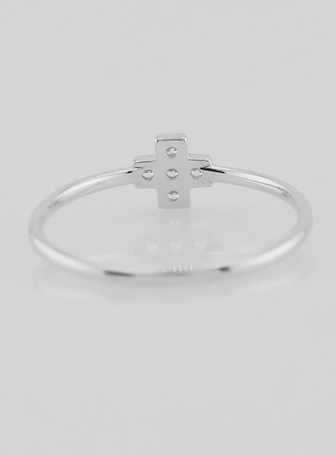 Cross & Zircons Ring - Solid Silver - Size 58 (pic 4)