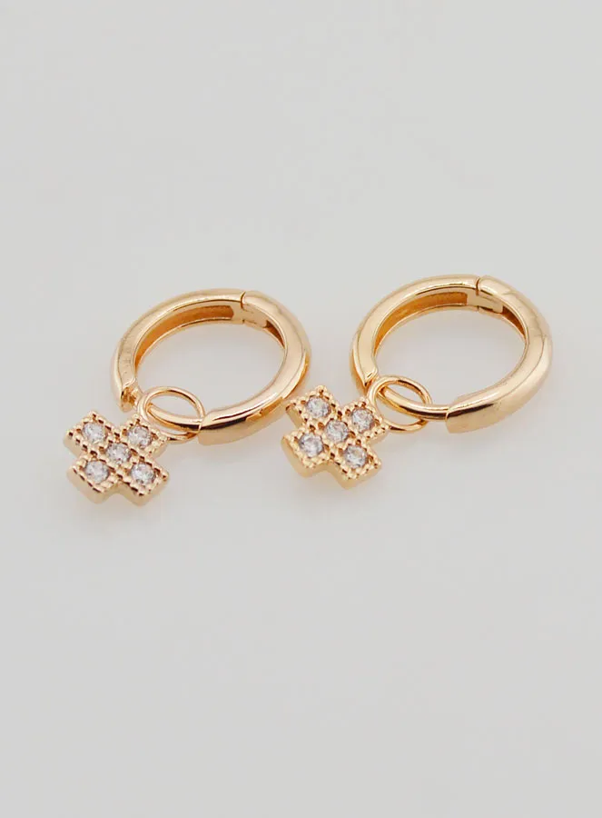 Gold Plated & Zircons Cross Hoop Earrings (pic 4)