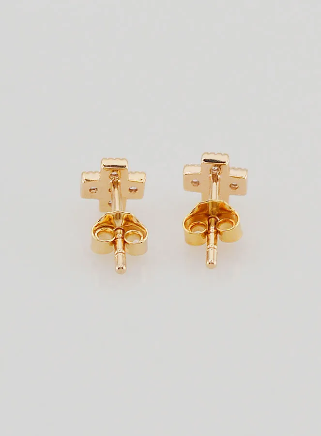 Gold Plated & Zircons Cross Stud Earrings (pic 4)